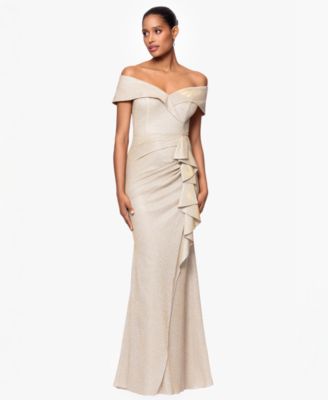 Women's Metallic Off-The-Shoulder Ruffled Gown