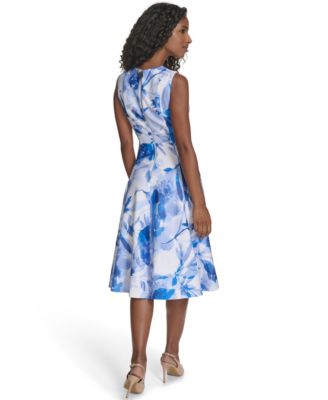calvin klein blue midi dress Calvin Klein Women's Cap-Sleeve A-Line Midi Dress