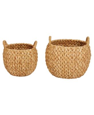 Round Hand-woven Water Hyacinth Basket Storage with Handles, Natural, Set of 2