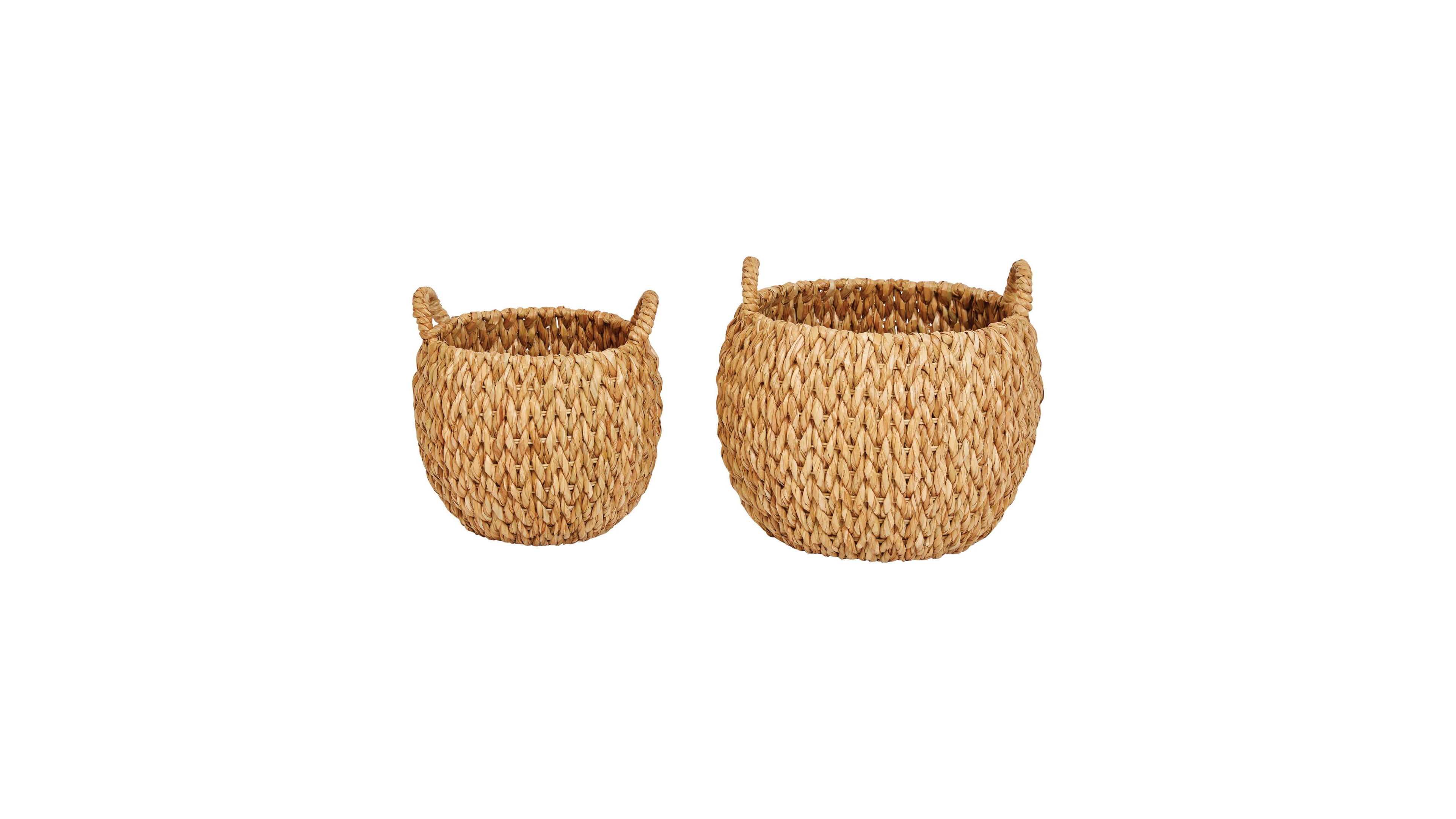 Storied Home Round Hand-woven Water Hyacinth Basket Storage with Handles, Set of 2