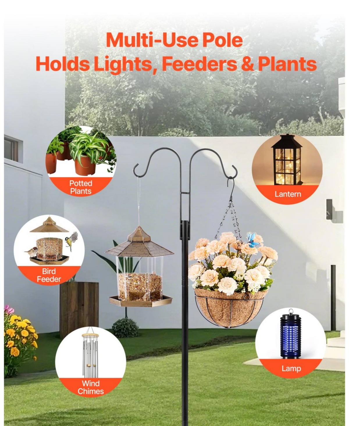 Slickblue Double Hook Shepherd Poles for Bird Feeders – 8-Pack Heavy-Duty Design