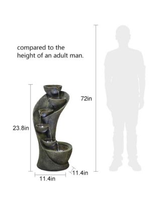 23.6" Outdoor Water Fountain with LED Lights - 6-Tier Cascading Bowl Fountain, Curved Design Indoor/Outdoor Waterfall Feature for Garden