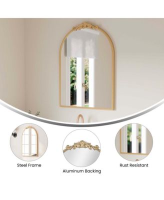 Monte Arched Wall Mirror with Baroque Style Detail, and Aluminum Backed Glass for Clarity for Entryways, Bathrooms & More