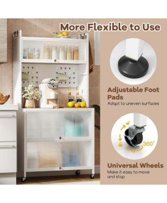 5 Tier Kitchen Bakers Rack Flip Door Cabinets Pegboard & Hooks