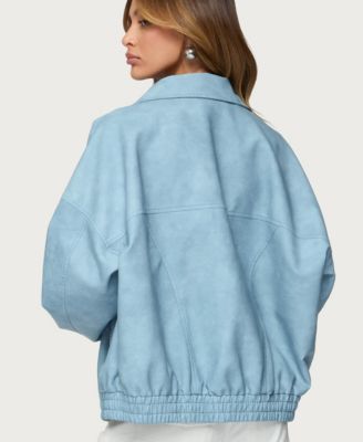 Womens Oversized Washed Faux Leather Jacket