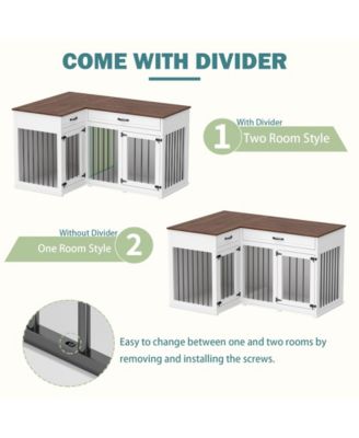 Corner Dog Crate Furniture with 2 Drawers, Space-Saving Dog Kennel Cage