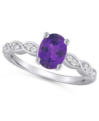 Amethyst (1-1/5 ct. t.w.) and White Diamond (1/20 ct. t.w.) Ring in 10k White Gold 