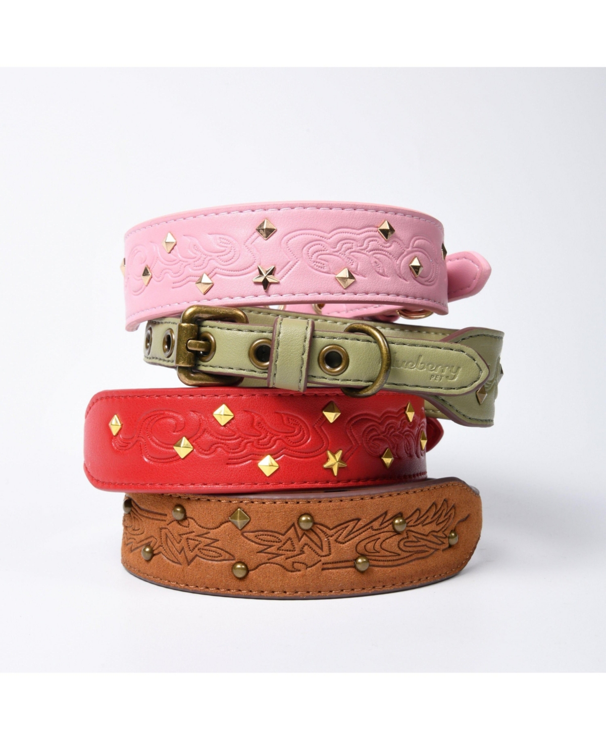 Blueberry Pet Silver-Powered Freshness Microfiber Suede Dog Collar – Embossed Classic Pattern with Bronze Studs