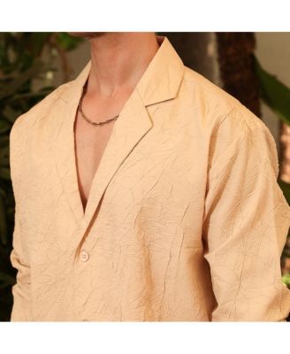 Men's Buff Beige Quad-Tactile Oversized Shirt.
