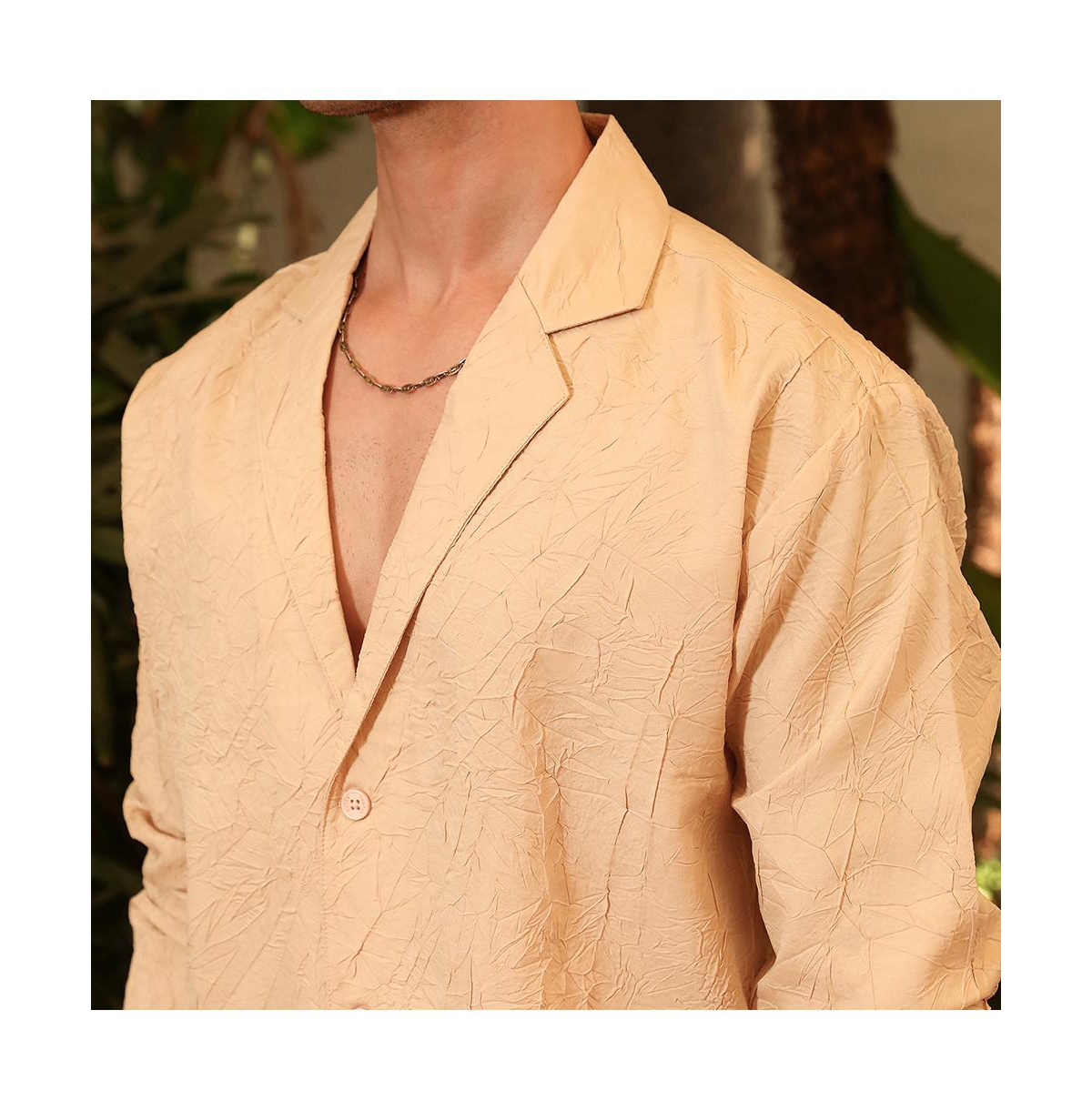 Campus Sutra Men's Buff Beige Quad-Tactile Oversized Shirt.