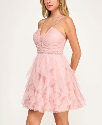 Juniors' Strappy Petal Detail Skirt Dress