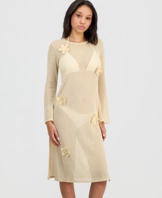 Juniors' Crochet Tie-Back Midi Cover-Up Dress, Macy's Exclusive