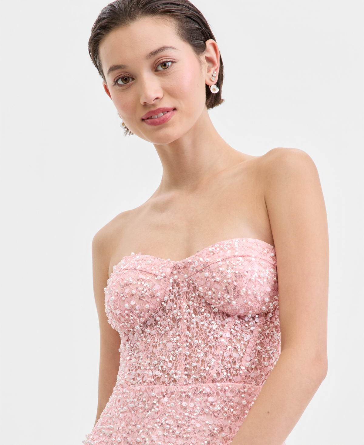 City Studios Juniors' Faux-Pearl Sequined Gown, Created for Macy's