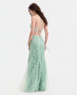 Juniors' Embellished Mermaid Sequin Gown 