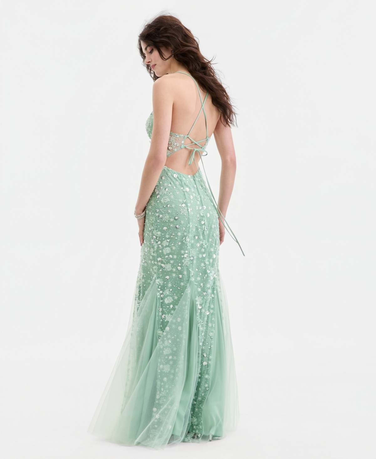Say Yes Juniors' Embellished Mermaid Sequin Gown