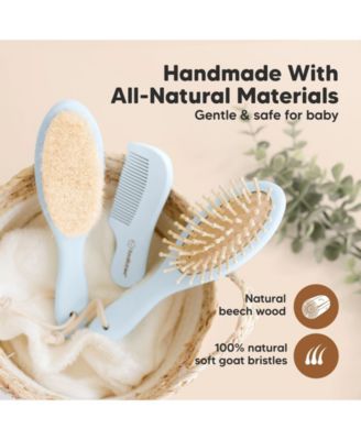 Baby Hair Brush and Comb Set, Oval Wooden Baby Brush Set for Newborns, Infant, Toddler Grooming Kit