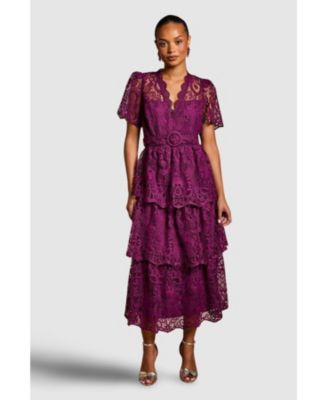 Women's Tiered Lace Midi Dress