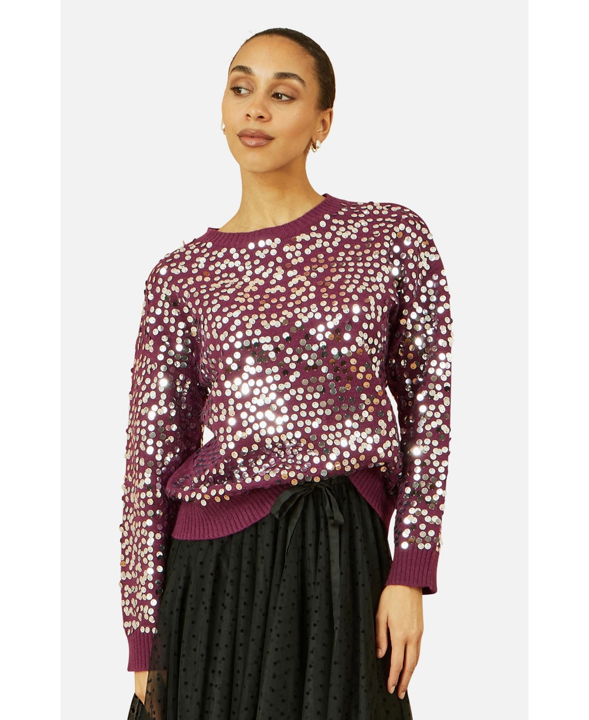 Yumi Women's Sequin Relaxed Fit Sweater