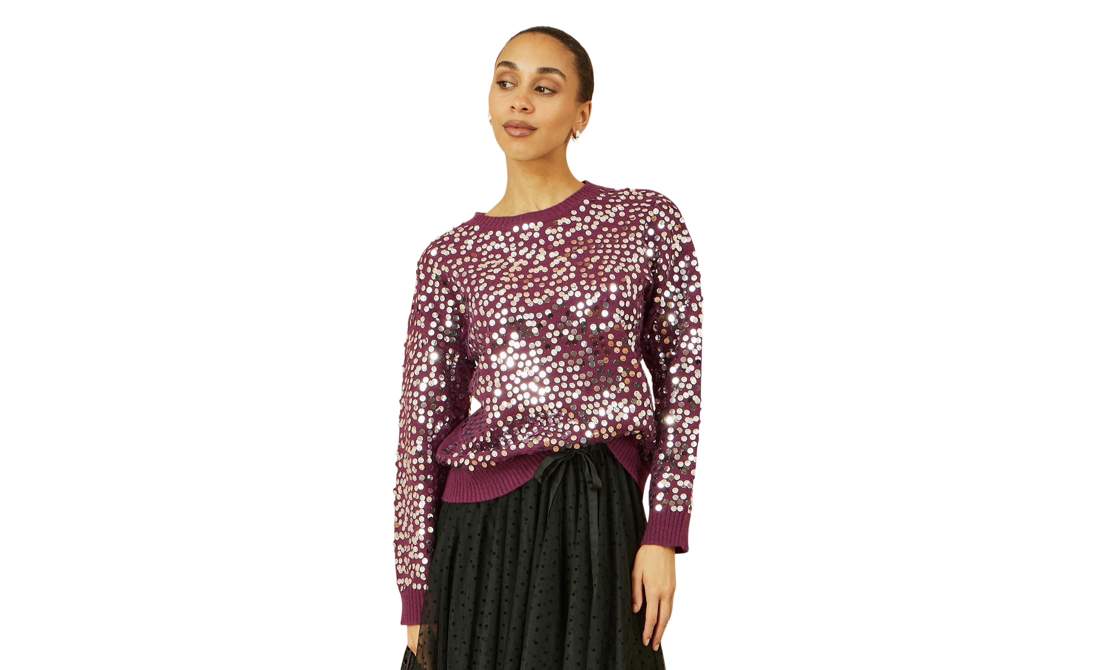 Yumi Women's Sequin Relaxed Fit Sweater
