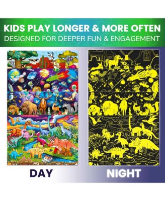 4x100 Piece Glow-in-The-Dark Puzzles– Space, Dinosaurs, Animals