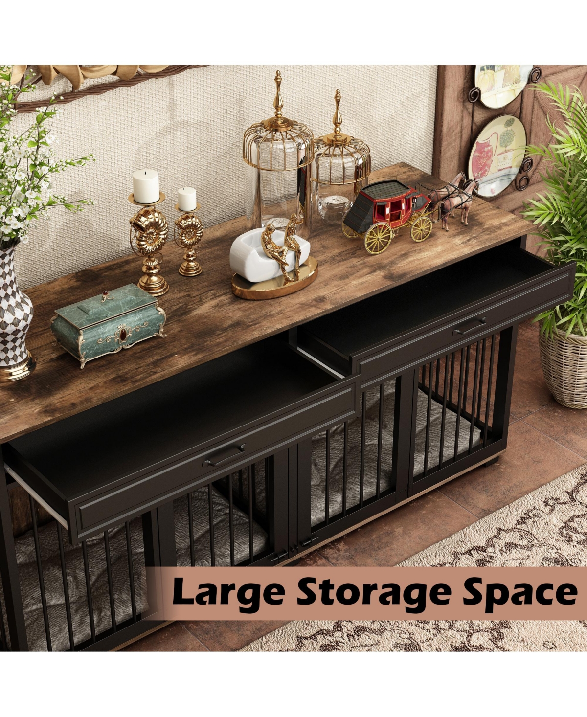 Homsee Furniture Style Dog Crates Large Wooden Pet Kennels with 2 Drawers