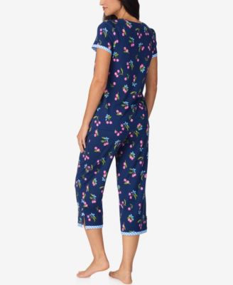 Women's Cropped Short-Sleeve Pajama Top and Pants, 2-Piece Set