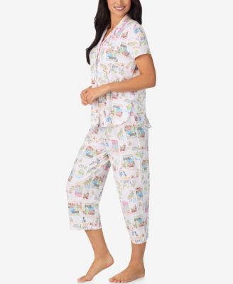 Women's Cropped Notch Collar Pajama Top and Pants, 2-Piece Set