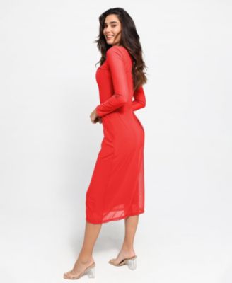 Women's Shapewear Slimming Midi Dress and Sheer Mesh Overlay Set