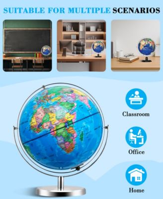 13-Inch Illuminated World Globe with Stand LED Light, Dual-Axis Rotation, USB Powered Educational Globe for Kids & Adults