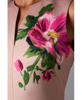 Women's Notch Neck Placement Print Midi Dress