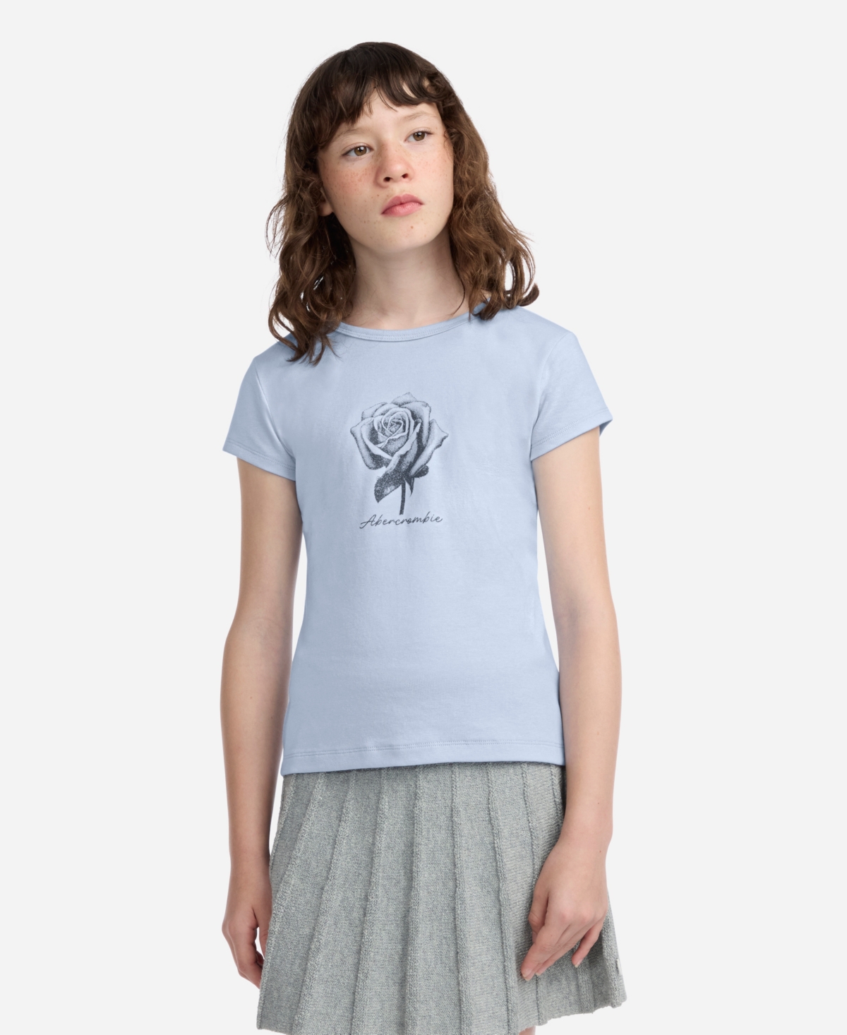 Abercrombie Kids' Girls' Rose Logo Short-sleeve T-shirt In Blue