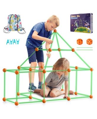 Fort Building Kit for Kids, 85 PCS Glow-in-the-Dark STEM Construction Set with 55 Rods & 30 Balls, Educational Toy for Kids 4–8+