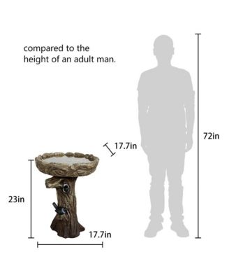 23 Inch High Wood-Look Concrete Bird Bath with Decorative Faux Bird – Birdbath Rustic & Long-Lasting Design, Enhances Garden