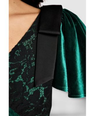 Women's Velvet Lace Mix Short Sleeve Midi Dress