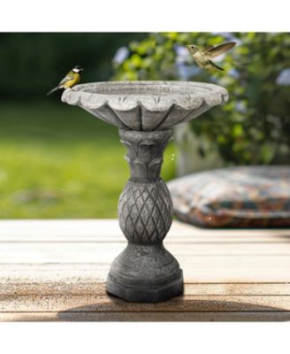 24.8 Inch Heigh Concrete Bird Bath with Pineapple Texture – birdbath Sturdy & Elegant Design, Vintage Freestanding Style
