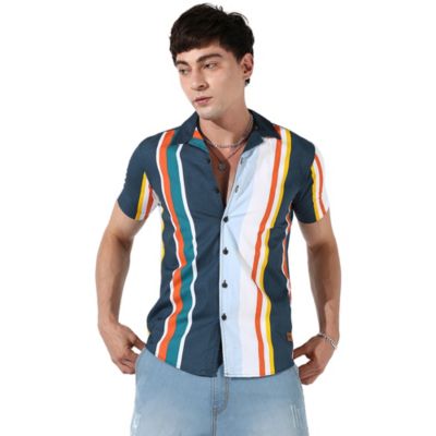 Men's Striped Button Up Cotton Shirt