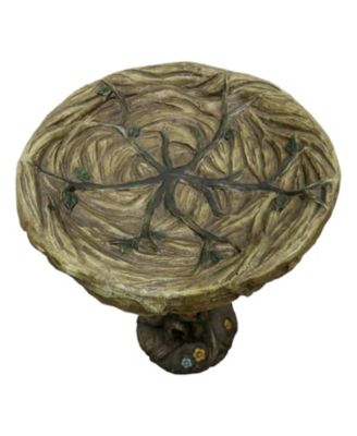 25.5 Inch Heigh Wood-Look Concrete Bird Bath with Decorative Faux Bird – birdbath Rustic & Long-Lasting Design, Enhances Garden