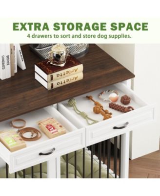 Dog Kennel Furniture with 4-Drawers and Dividers, Dog Cage Crates