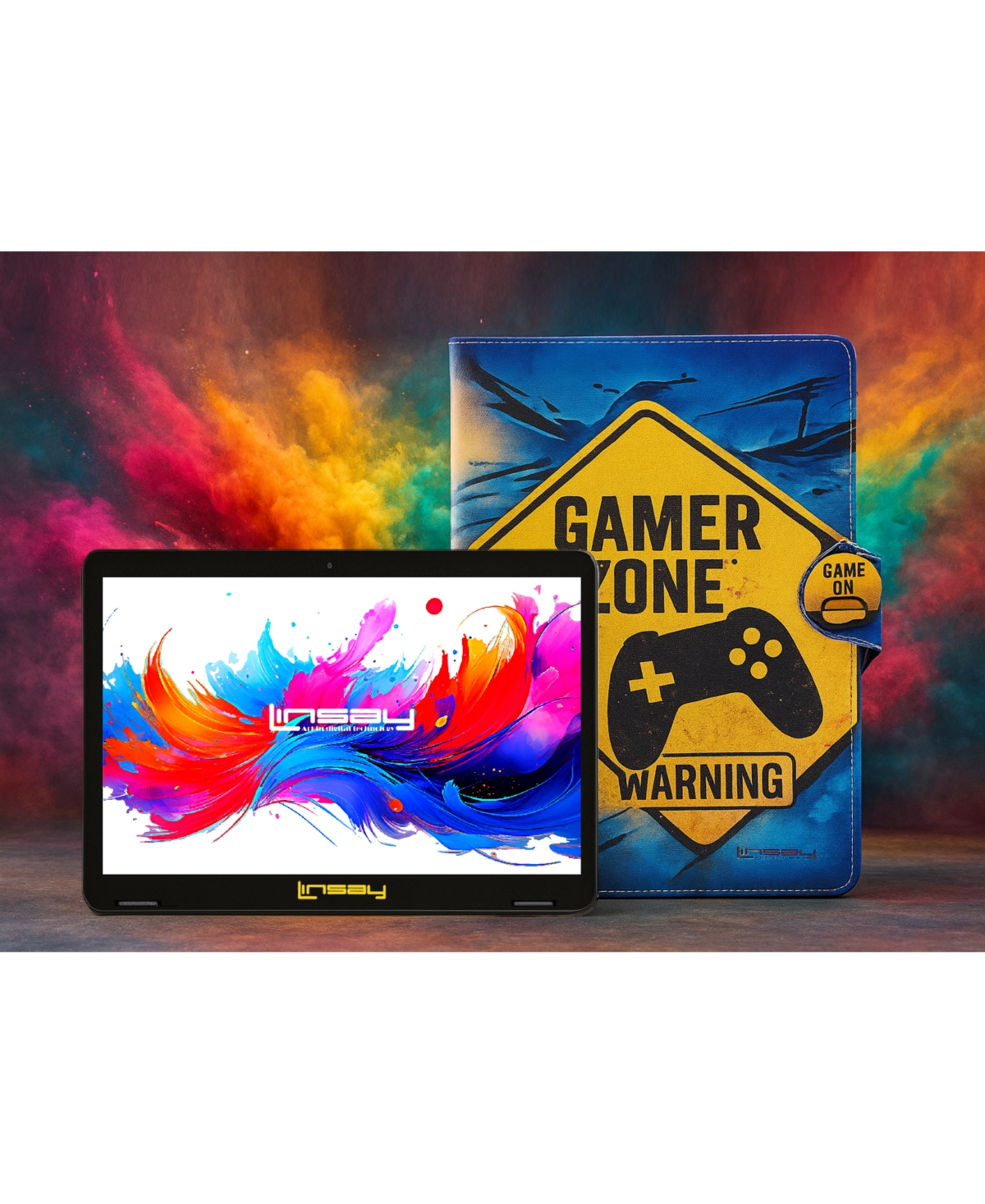 Linsay 10.1"Octa Core 256GB Storage Android 15 Tablet with Gamer Shape Case