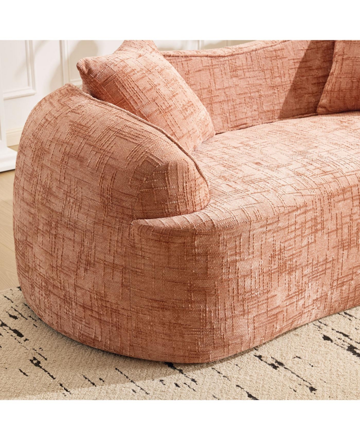 Streamdale Furniture Streamdale Pink curved two-person compress sofa with armrests and two pillows