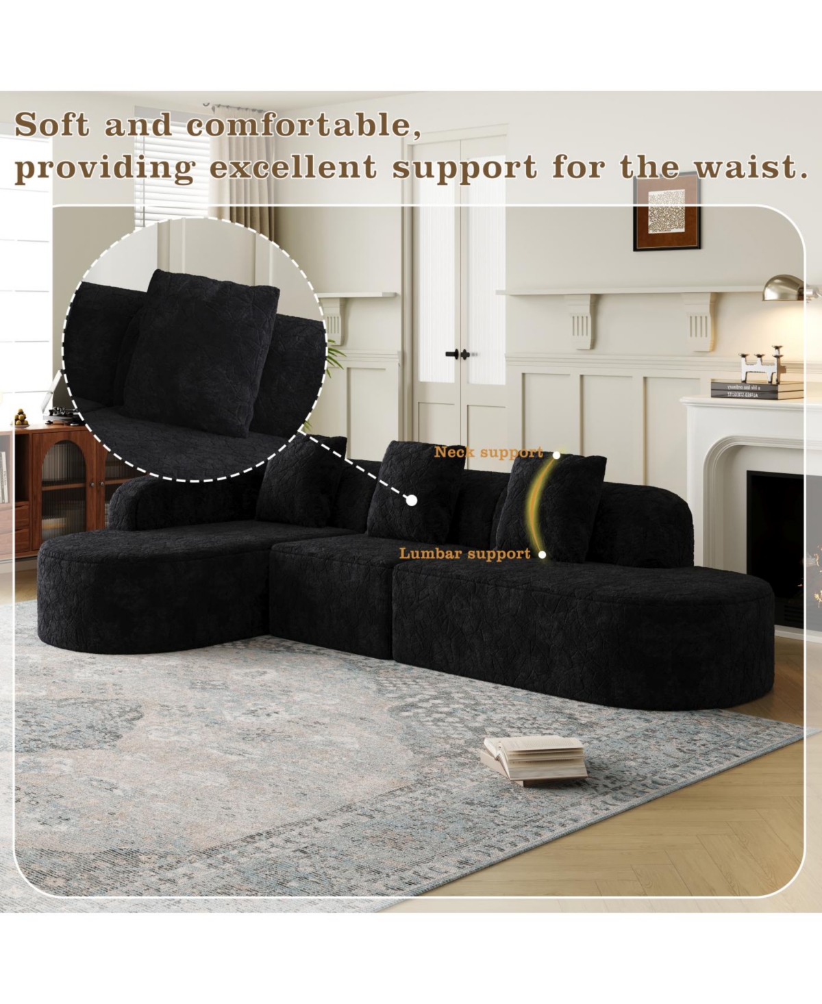 Streamdale Furniture Streamdale L-shaped curved modular sofa, modern lychee-textured polyester