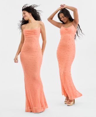 Juniors' Scoop-Neck Low-Back Beaded Gown 