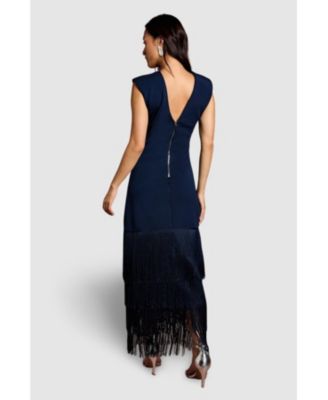 Women's Bandage Knit Fringed Hem Midi Dress