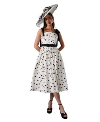 Women's Lisa Tan Mono Spot Bow Detail Midi Dress