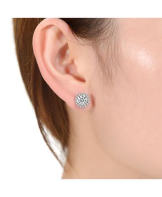 Elegant Round Stud Earrings with Colored Round Cubic Zirconia