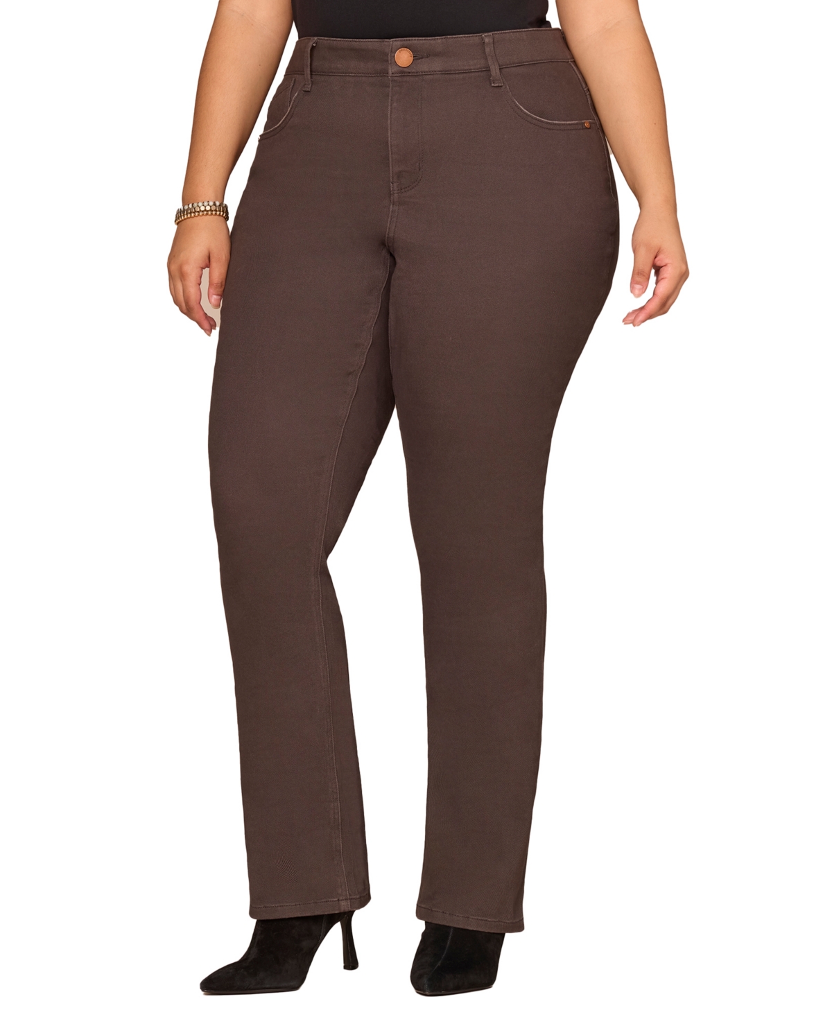 Democracy Plus Size High-rise Bootcut Jeans In Brown