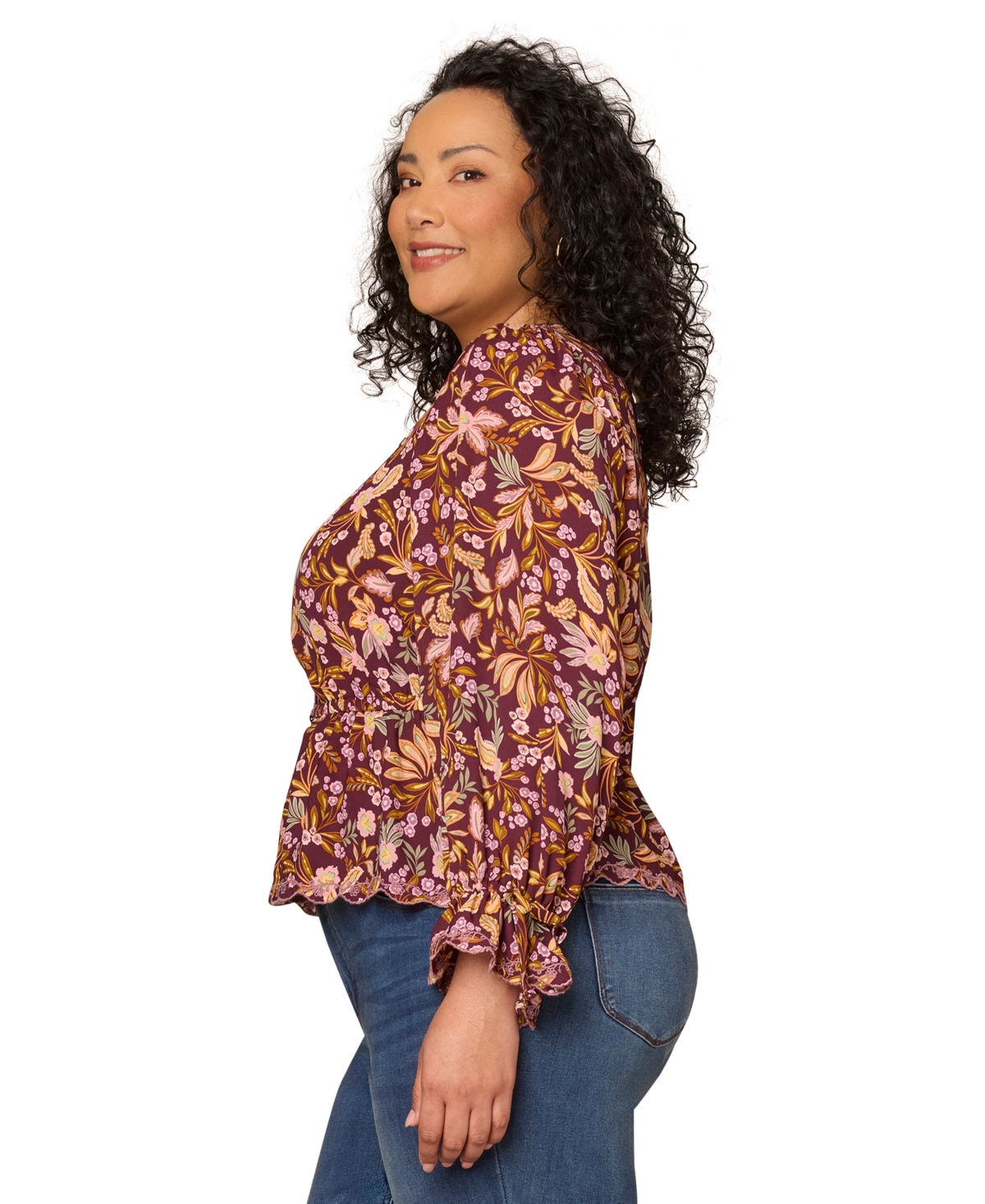 Democracy Plus Size Printed Long-sleeve Top In Multi