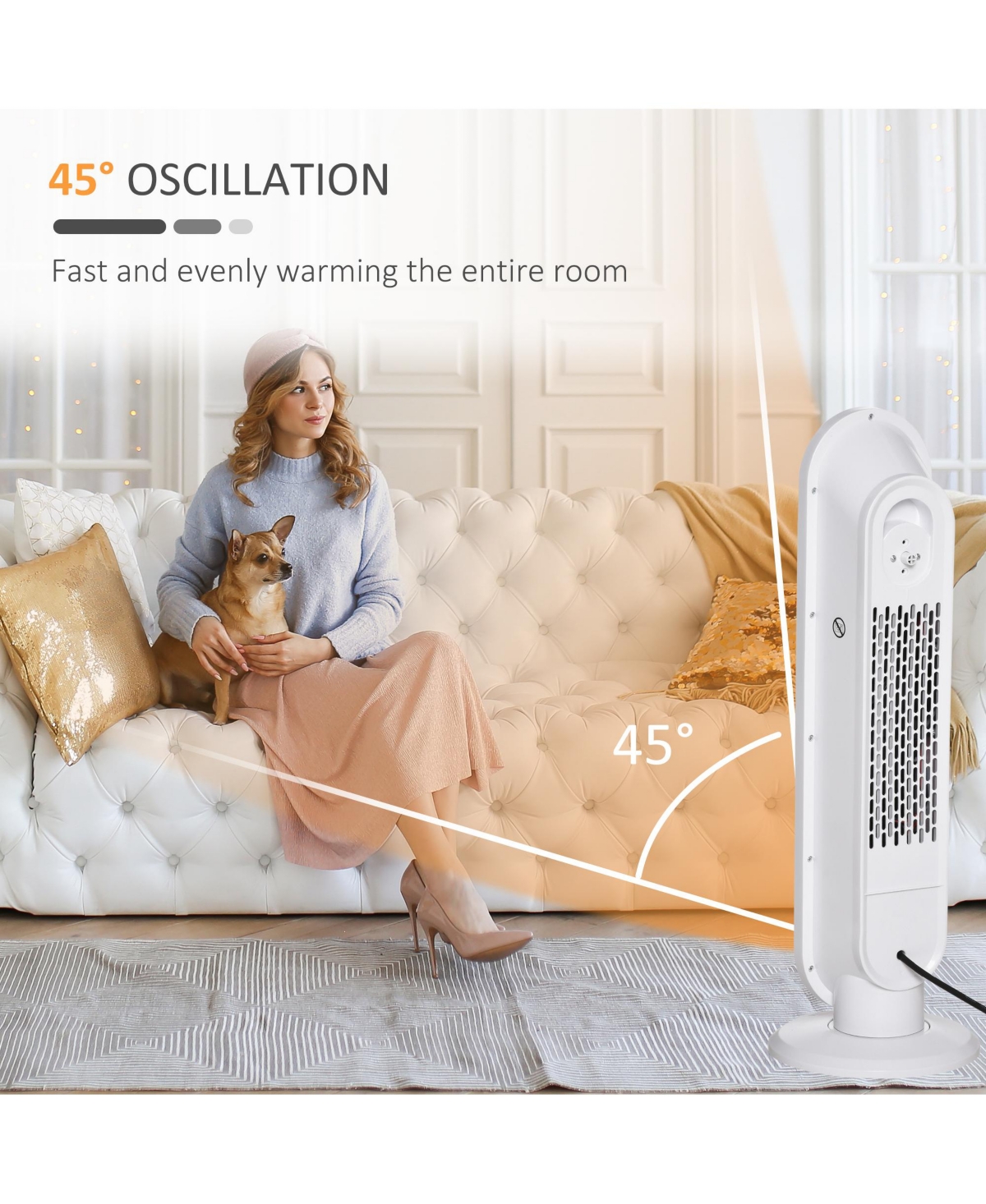 Portable Oscillating Ceramic Space Heater w/Remote & Anti-Tip, White