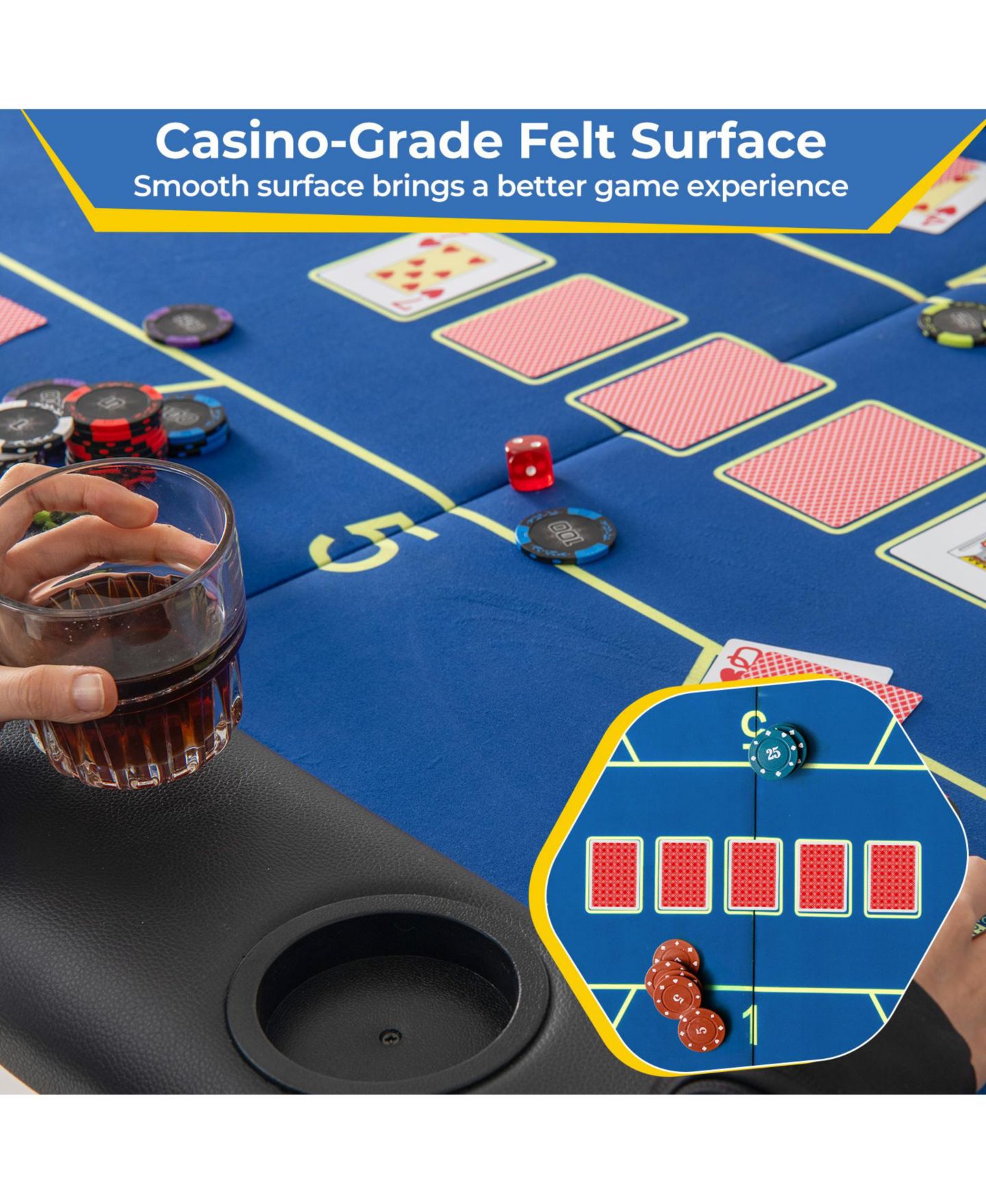 Детская игрушка SUGIFT 72" x 36" x 30.5" Foldable Poker Table With 8 Cup Holders, 14 Years & Up, цвет: Тёмно-синий — фото 9