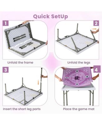 Portable Folding Mahjong Table With Cup Holders And Game Mat.